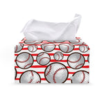 Red Striped Baseball Pattern Print Leather Tissue Box Cover