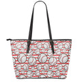 Red Striped Baseball Pattern Print Leather Tote Bag With Zipper