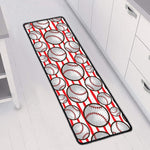 Red Striped Baseball Pattern Print Long Kitchen Mat