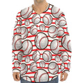 Red Striped Baseball Pattern Print Long Sleeve Baseball Jersey