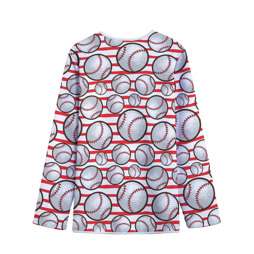 Red Striped Baseball Pattern Print Long Sleeve Short Coat