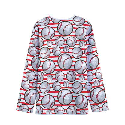 Red Striped Baseball Pattern Print Long Sleeve Short Coat