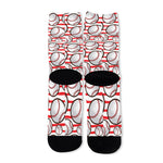 Red Striped Baseball Pattern Print Long Socks