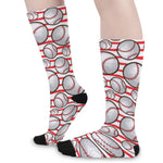 Red Striped Baseball Pattern Print Long Socks