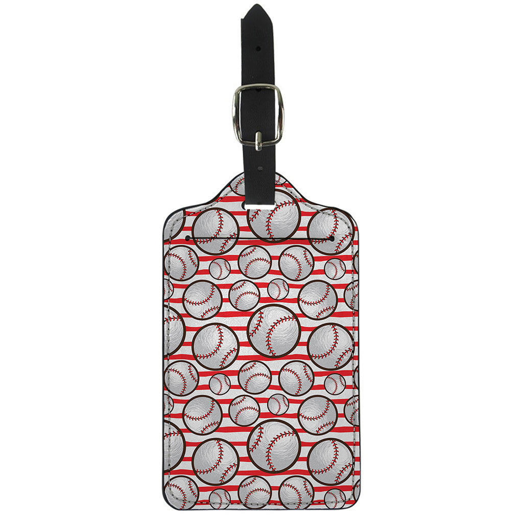 Red Striped Baseball Pattern Print Luggage Tag