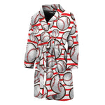 Red Striped Baseball Pattern Print Men's Bathrobe