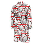 Red Striped Baseball Pattern Print Men's Bathrobe