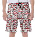 Red Striped Baseball Pattern Print Men's Beach Shorts