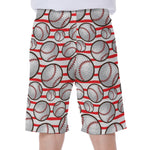 Red Striped Baseball Pattern Print Men's Beach Shorts