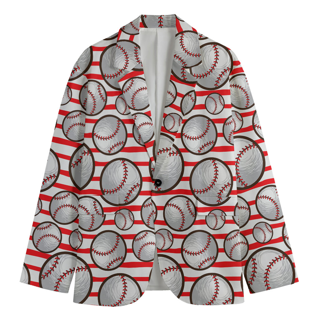 Red Striped Baseball Pattern Print Men's Blazer