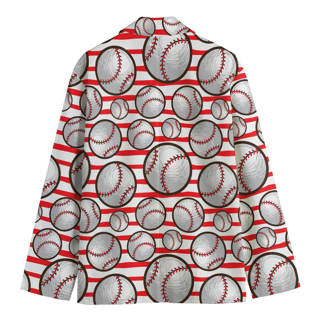 Red Striped Baseball Pattern Print Men's Blazer