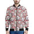 Red Striped Baseball Pattern Print Men's Bomber Jacket
