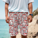 Red Striped Baseball Pattern Print Men's Cargo Shorts