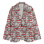 Red Striped Baseball Pattern Print Men's Cotton Blazer