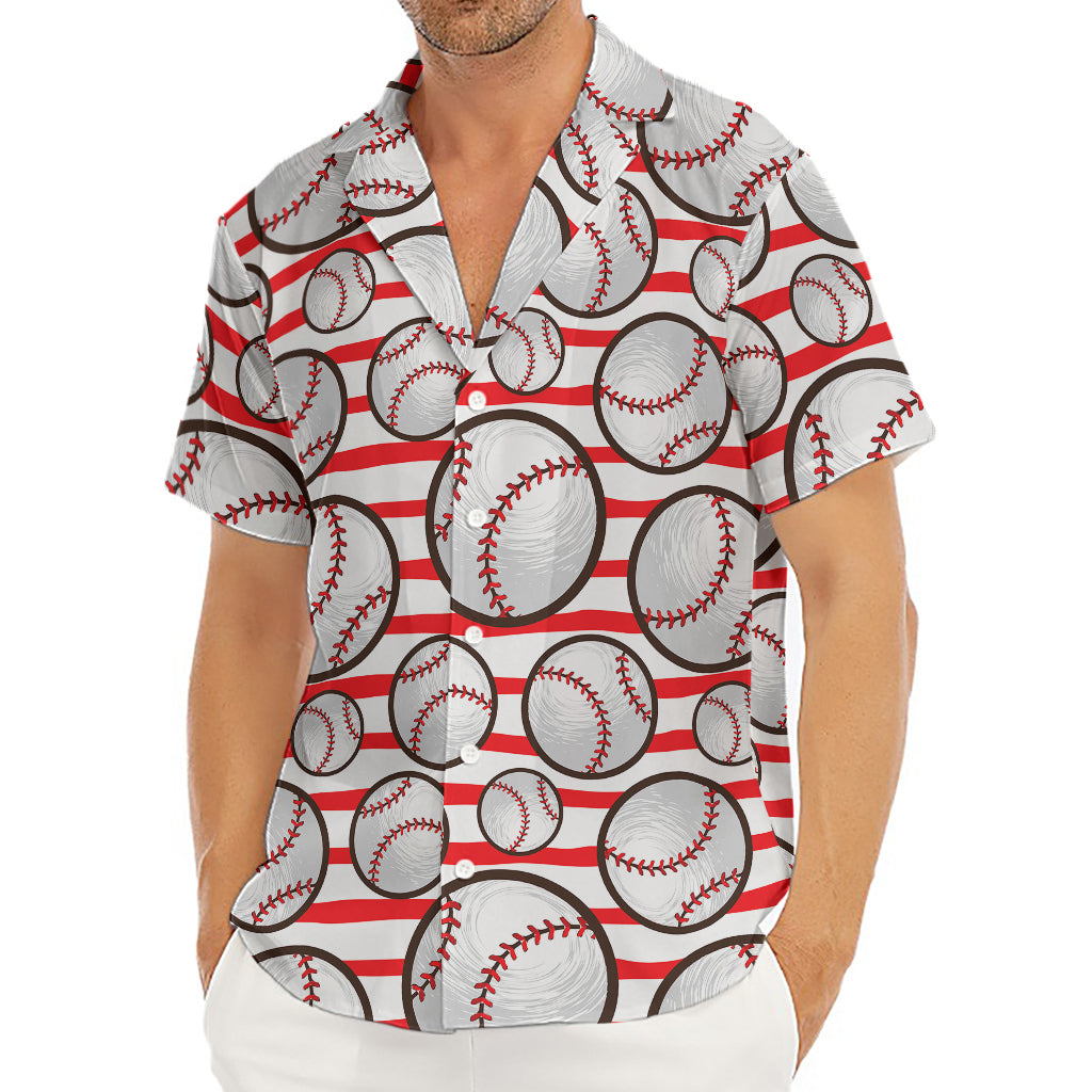 Red Striped Baseball Pattern Print Men's Deep V-Neck Shirt