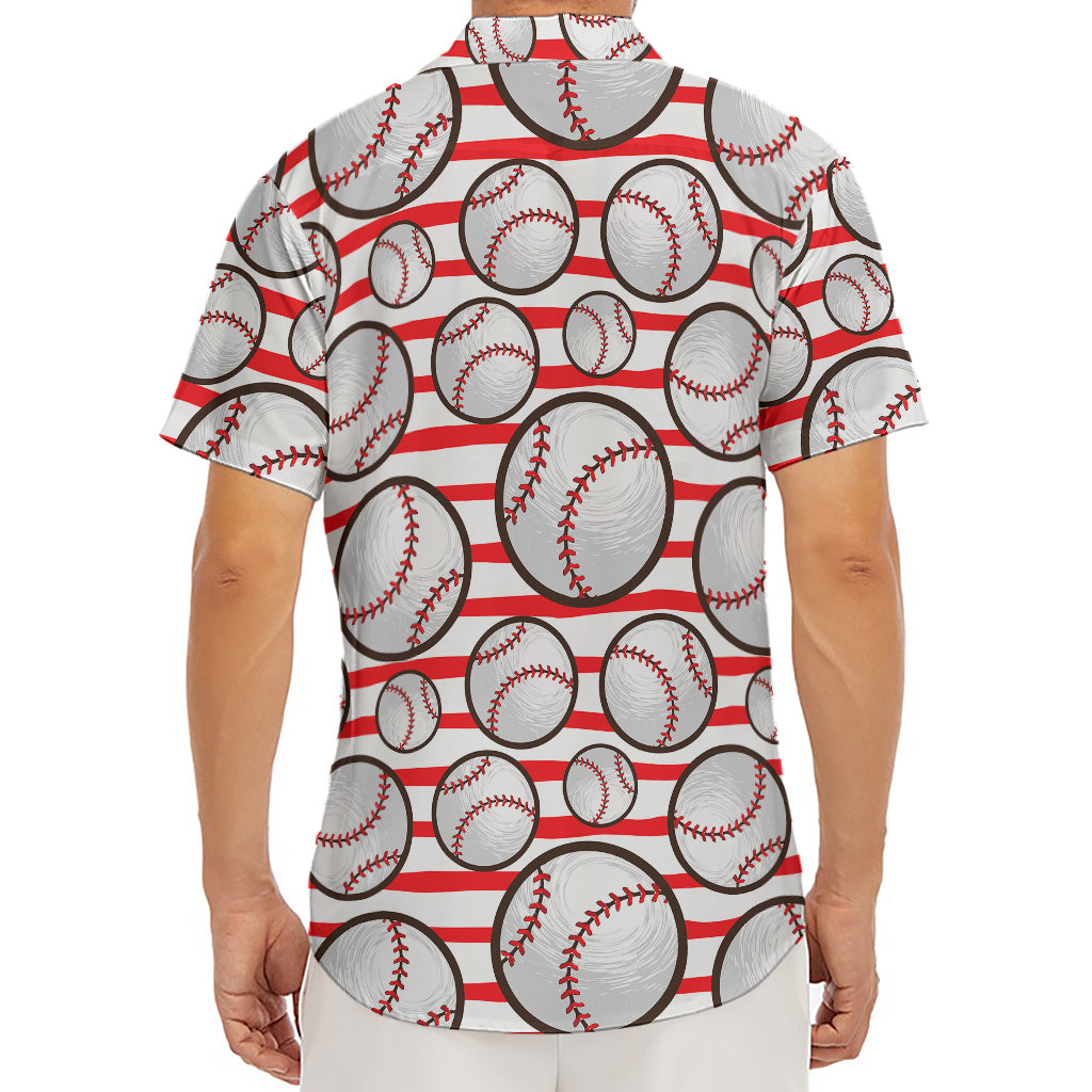 Red Striped Baseball Pattern Print Men's Deep V-Neck Shirt