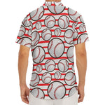 Red Striped Baseball Pattern Print Men's Deep V-Neck Shirt
