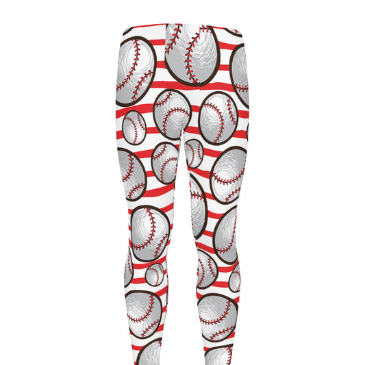 Red Striped Baseball Pattern Print Men's leggings
