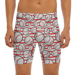 Red Striped Baseball Pattern Print Men's Long Boxer Briefs