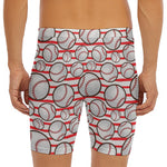 Red Striped Baseball Pattern Print Men's Long Boxer Briefs