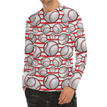 Red Striped Baseball Pattern Print Men's Long Sleeve Rash Guard