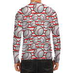 Red Striped Baseball Pattern Print Men's Long Sleeve Rash Guard