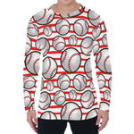 Red Striped Baseball Pattern Print Men's Long Sleeve T-Shirt