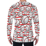 Red Striped Baseball Pattern Print Men's Long Sleeve T-Shirt