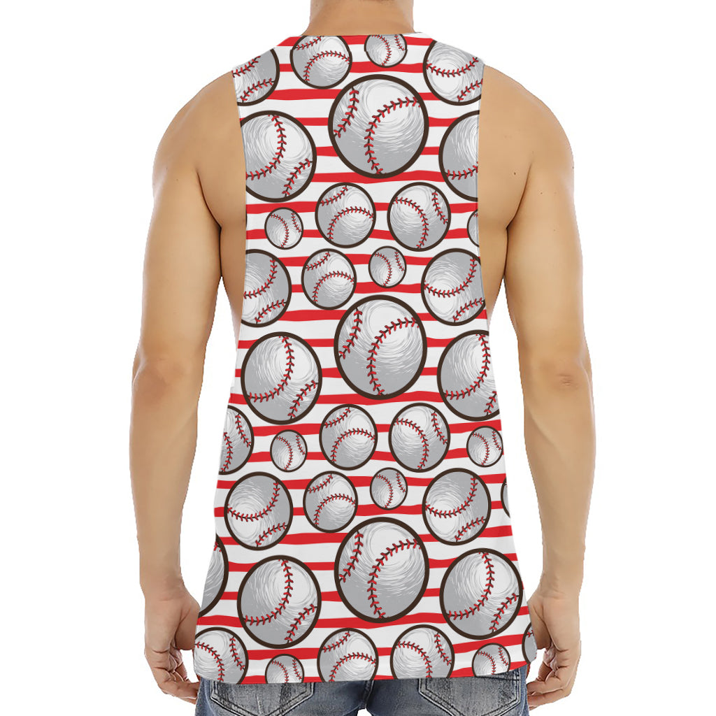 Red Striped Baseball Pattern Print Men's Muscle Tank Top