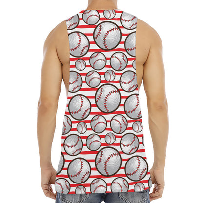 Red Striped Baseball Pattern Print Men's Muscle Tank Top