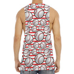 Red Striped Baseball Pattern Print Men's Muscle Tank Top