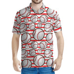 Red Striped Baseball Pattern Print Men's Polo Shirt