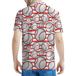 Red Striped Baseball Pattern Print Men's Polo Shirt
