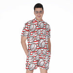 Red Striped Baseball Pattern Print Men's Rompers