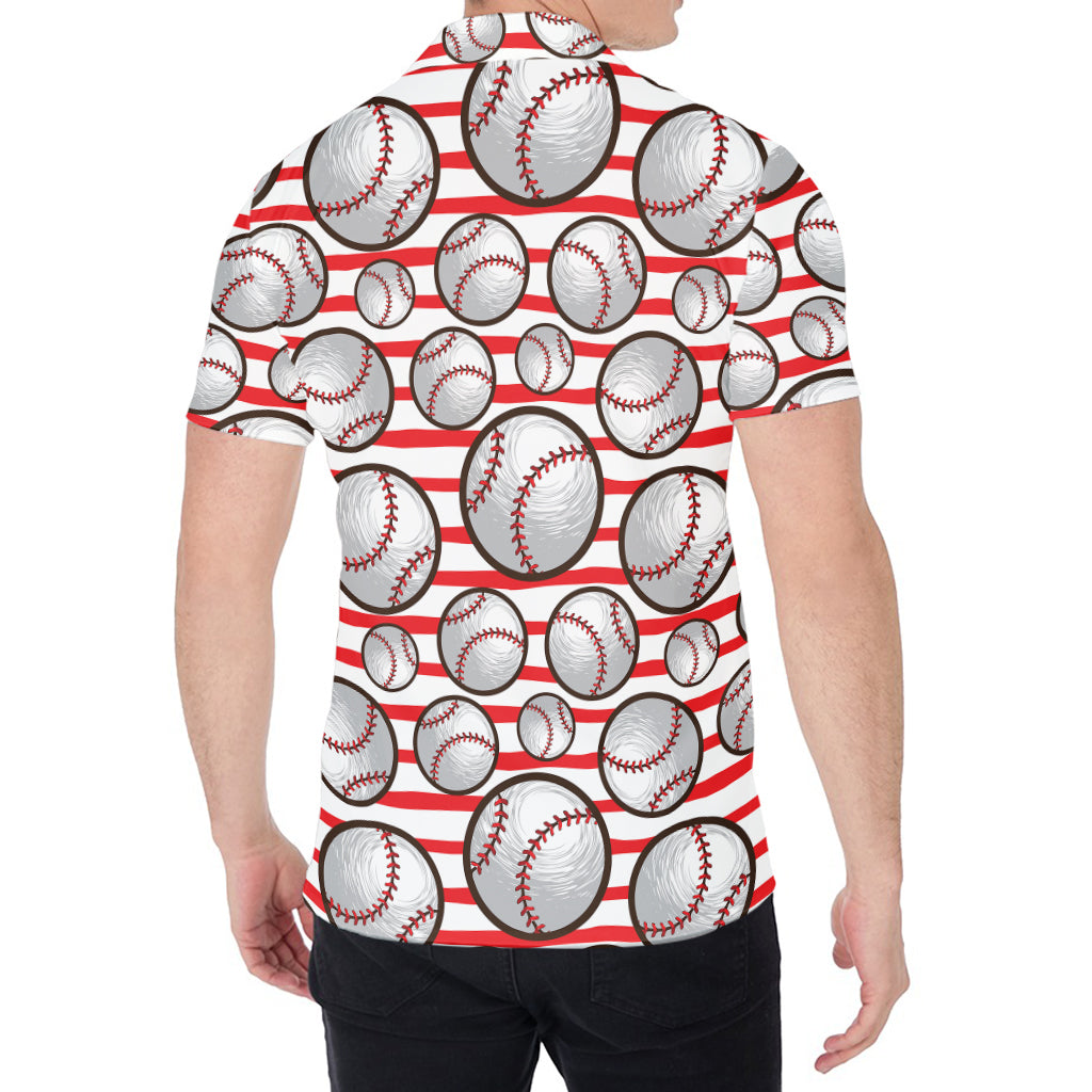 Red Striped Baseball Pattern Print Men's Shirt