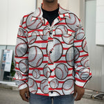 Red Striped Baseball Pattern Print Men's Shirt Jacket