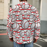 Red Striped Baseball Pattern Print Men's Shirt Jacket