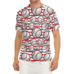 Red Striped Baseball Pattern Print Men's Short Sleeve Rash Guard