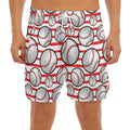 Red Striped Baseball Pattern Print Men's Split Running Shorts
