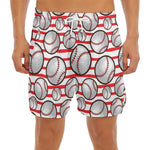 Red Striped Baseball Pattern Print Men's Split Running Shorts