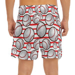 Red Striped Baseball Pattern Print Men's Split Running Shorts