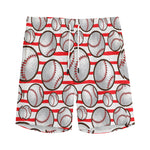 Red Striped Baseball Pattern Print Men's Sports Shorts