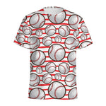 Red Striped Baseball Pattern Print Men's Sports T-Shirt