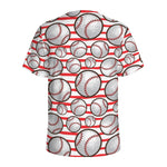 Red Striped Baseball Pattern Print Men's Sports T-Shirt