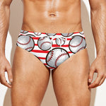 Red Striped Baseball Pattern Print Men's Swim Briefs