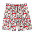 Red Striped Baseball Pattern Print Men's Swim Trunks