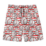 Red Striped Baseball Pattern Print Men's Swim Trunks