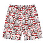 Red Striped Baseball Pattern Print Men's Swim Trunks