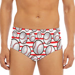 Red Striped Baseball Pattern Print Men's Triangle Swim Briefs