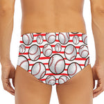 Red Striped Baseball Pattern Print Men's Triangle Swim Briefs
